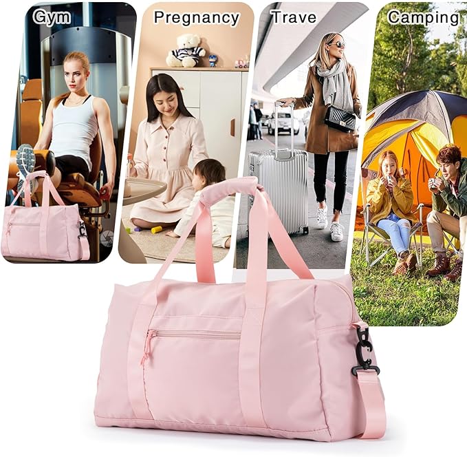 Travel Duffle Bag,Sport Gym Bag for Men And Women with Wet Pocket,Weekender Bag Carry On Tote Bags for Airplane PINK