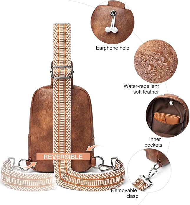 Sling Bag For Women Faux Leather Small Casual Daypack Backpack Fanny Pack Crossbody Chest Bags Purse