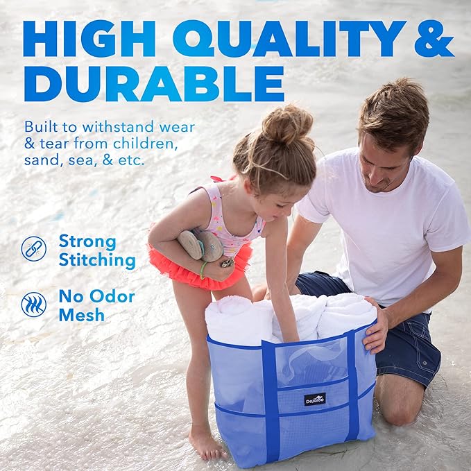 Dejaroo Mesh Sand Free Bag - Strong Lightweight Bag For Beach & Vacation Essentials. Tons of Storage!