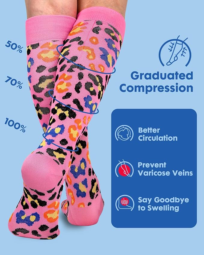 2Packs Compression Socks for Women - 15-20 mmHg Graduated Circulation Support for Nurses, Athletes and Travel