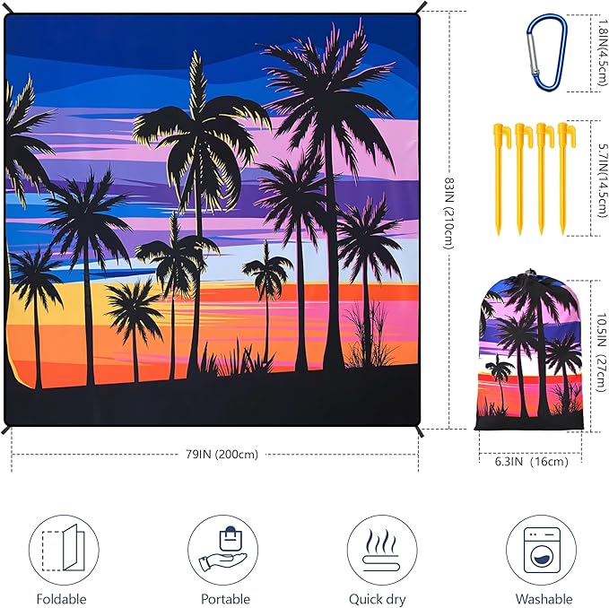 Beach Blanket Waterproof Sandproof Beach Mat 79”x 83” for 1-8 Adults Quick Drying Durable Outdoor Picnic Mat for Beach Festival Travel Camping Hiking (Color Cocotree, 79"×83"(4 Person))