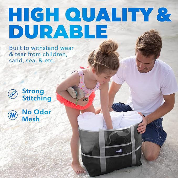 Dejaroo Mesh Sand Free Bag - Strong Lightweight Bag For Beach & Vacation Essentials. Tons of Storage!