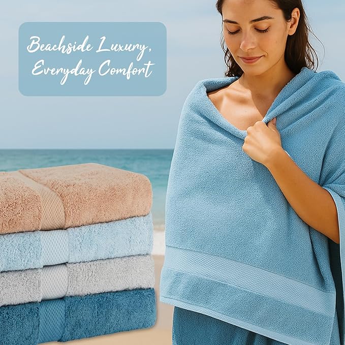 BolBom Towels 4 Pack Medium Bath Towel Set, 27“X54” Inches, 500 GSM 100% Ring Spun Cotton, Lightweight and Highly Absorbent Quick Drying Premium Towels for Hotel,Spa,Bath and Bathroom