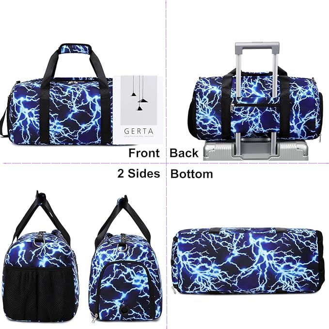 Duffle Bag for Boys Sport Gym Bag with Wet Pocket Shoes Compartment Soccer Bags Duffel Bag for Teen Boys Lightning Travel Bag Dance Bag