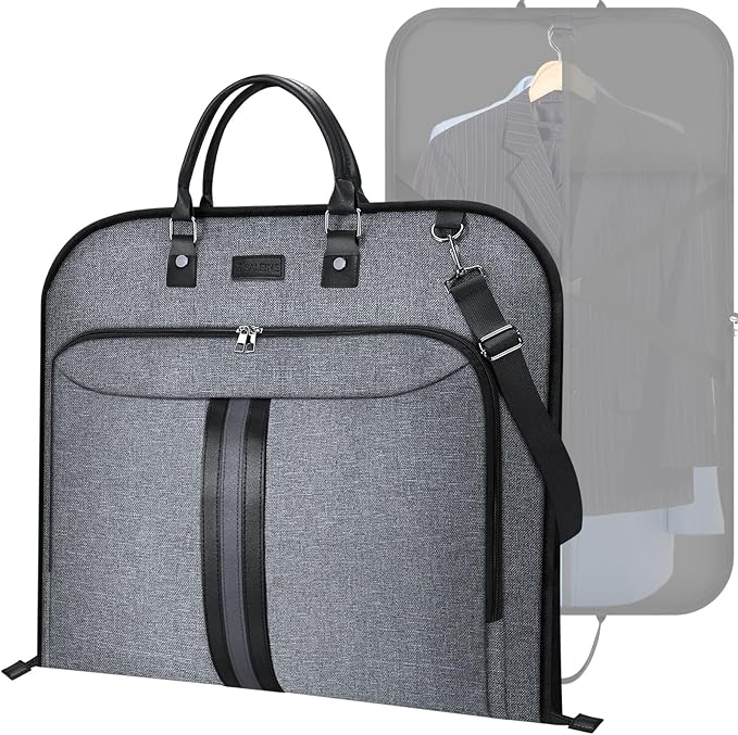 BALEINE Travel Garment Bag, Travel Suit Bag for Men, 42'' Waterproof Carry on Garment Bags for Hanging Clothes, Garment Duffel Bag for Travel Business (Grey)