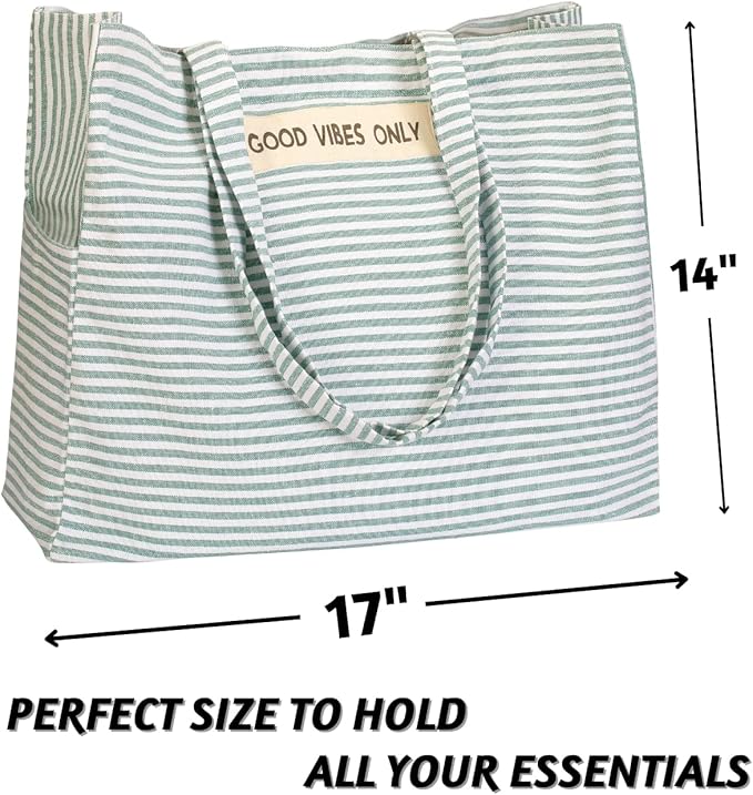 Folkulture Beach Bag For Women | 17 x 14 Inch - 100% Cotton Beach Tote Bag With Zipper Pocket Inside, Large Woven Pool Bag