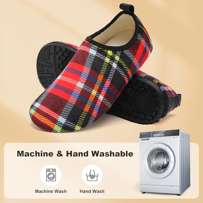 QFH Womens & Mens Cozy House Slippers - Portable Travel Shoes with Flexible Rubber Sole & Soft Velvet Lining