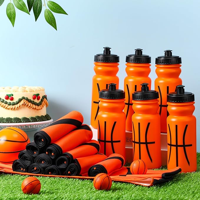 24 Pcs Sport Party Favors Include 12 Pcs 20 oz Plastic Soccer Football Basketball Water Bottles Bulk 12 Pcs 40"x12" Softball Baseball Cooling Towels for Soccer Sport Team Gift