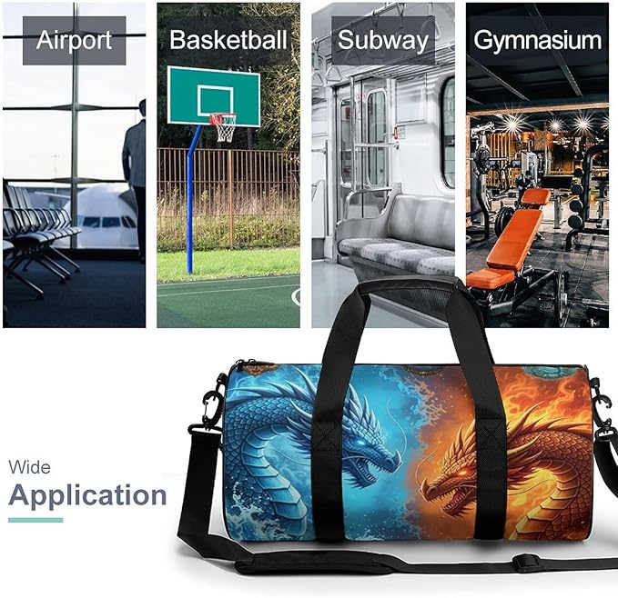 Basketball Football Weekender Bag Dance Sports Gymnastics Bag Lightweight Travel Sports Bags (Water Fire Dragon)