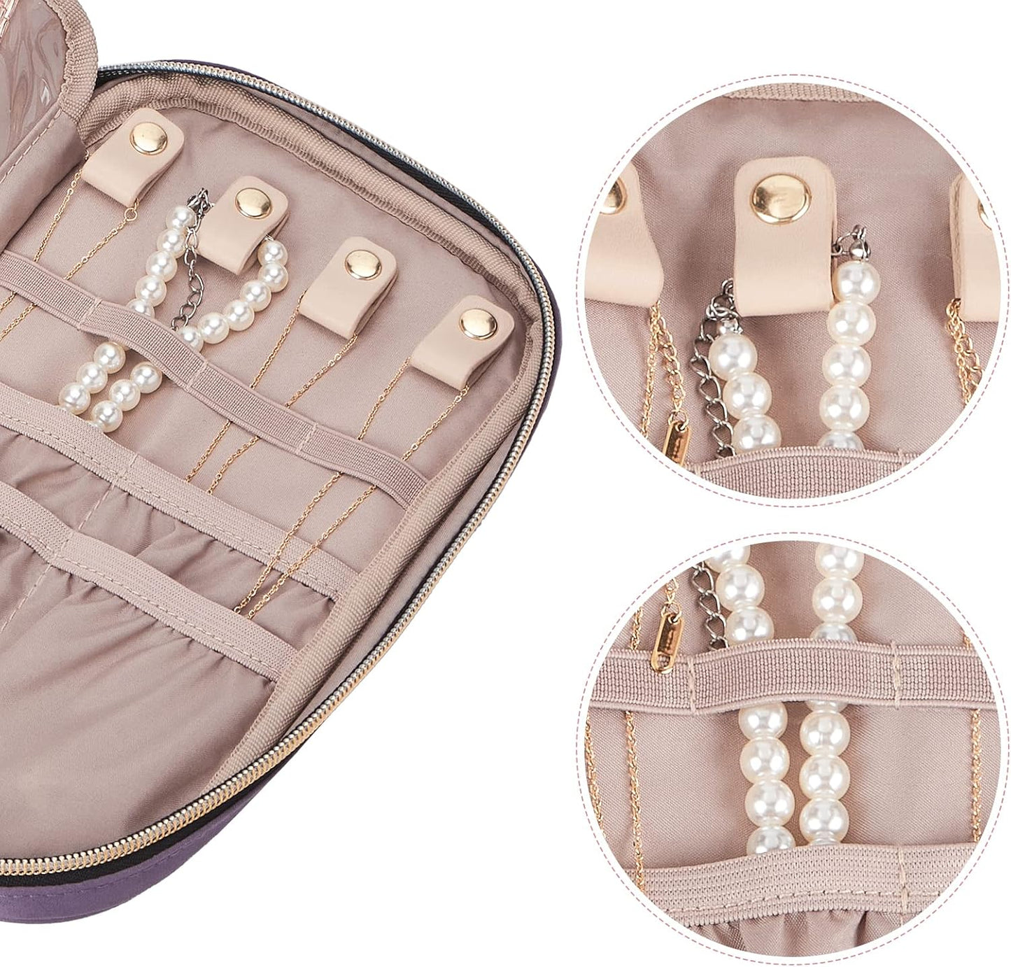 NISHEL Travel Jewelry Case, Holiday Organizer for Necklaces, Earrings, Rings, Bracelets, Watch, Purple