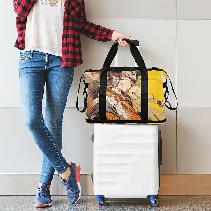 Anime Warrior Woman Print Gym Bag Duffel Bags Weekender Overnight Bag Set with Shoes Compartment for Travel Sports Yoga