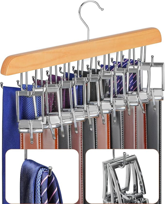 TOPIA HANGER 20 Hooks Belt Tie Hanger Space Saving for Closet, 2 IN 1 Belt Ties Racks Max 30 Belts with 30 Ties Capacity, Curved with Flat Hooks for Belts,Ties,Bras,Closet Organizers and Storage CT69N