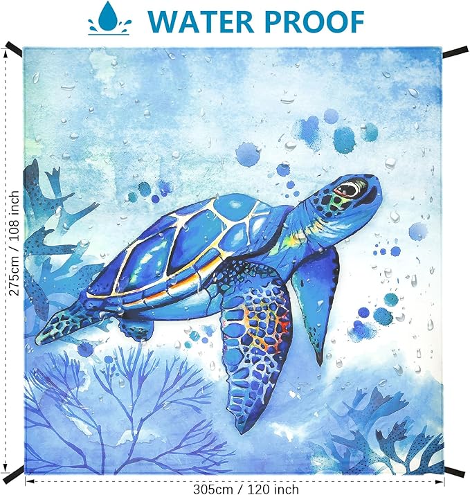 Beach Blanket Waterproof Sandproof Beach Mat for 1-8 Adults Quick Drying Durable Outdoor Picnic Mat for Beach Festival Travel Camping Hiking (BL-Seaturtle, 120"×108"(8 Person))