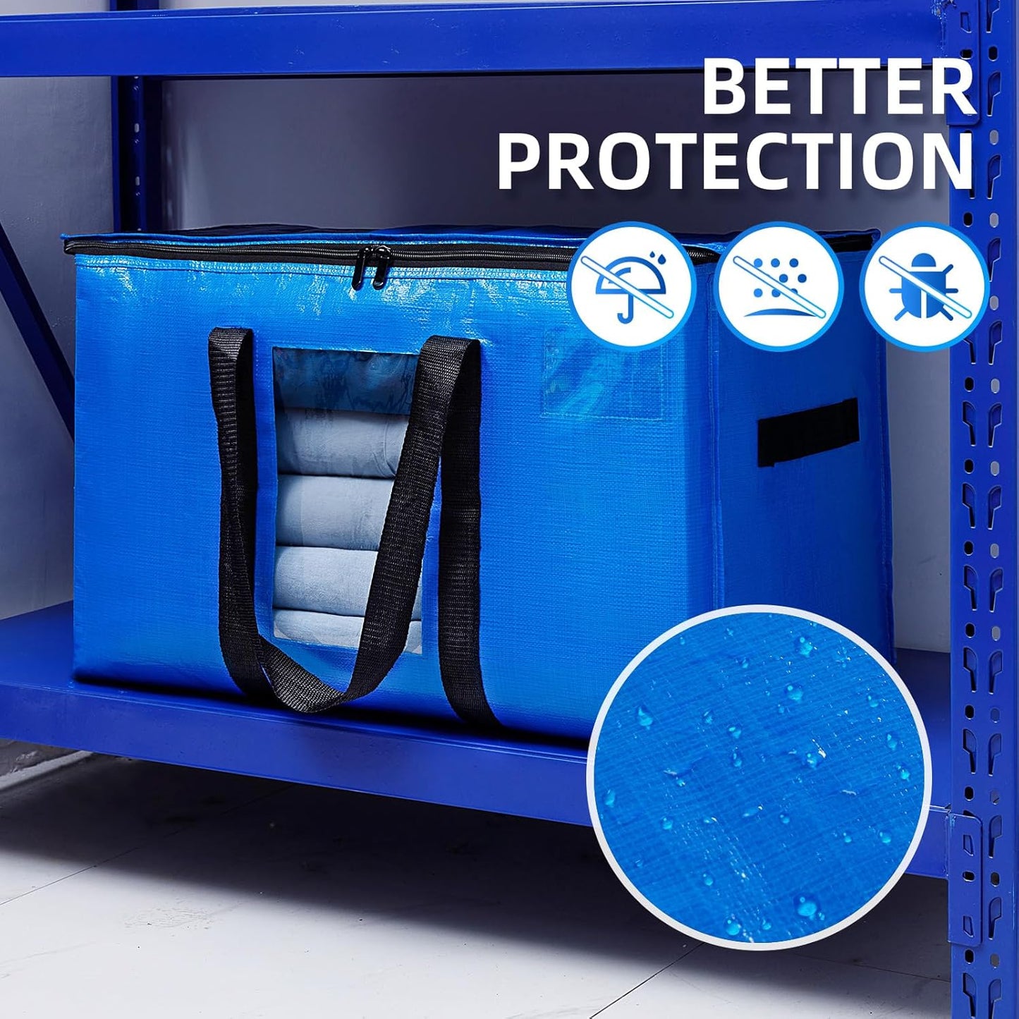 TAILI Extra Large Moving Bags, 8 Pack Blue Heavy Duty Totes For Storage with Visible Window, Wrap Around Handles, Storage Bags for Space Saving, Alternative to Moving Boxes