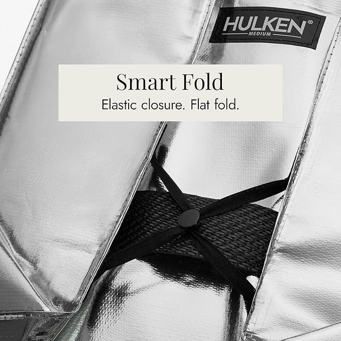 HULKEN (Medium, Silver) Reusable Grocery Bag On Wheels, Shopping Trolley, Rolling Tote, Zipper Closure, Lightweight, Carries Up to 66 lb, Folds Flat, Unbreakable Handles