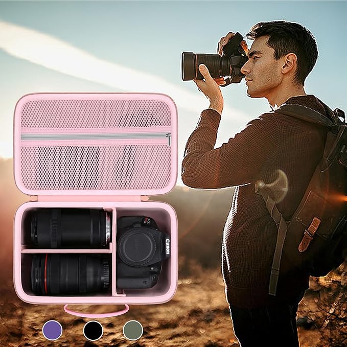 khanka Camera Case for Canon EOS Rebel T7/T100/T6/R50/R100/R5/R7/R8/R6 Mark II/SL3 DSLR Camera,Travel Protective Carrying Case for Canon EOS Rebel Camera and 18-55mm/18-45mm Lens(Pink Case Only)