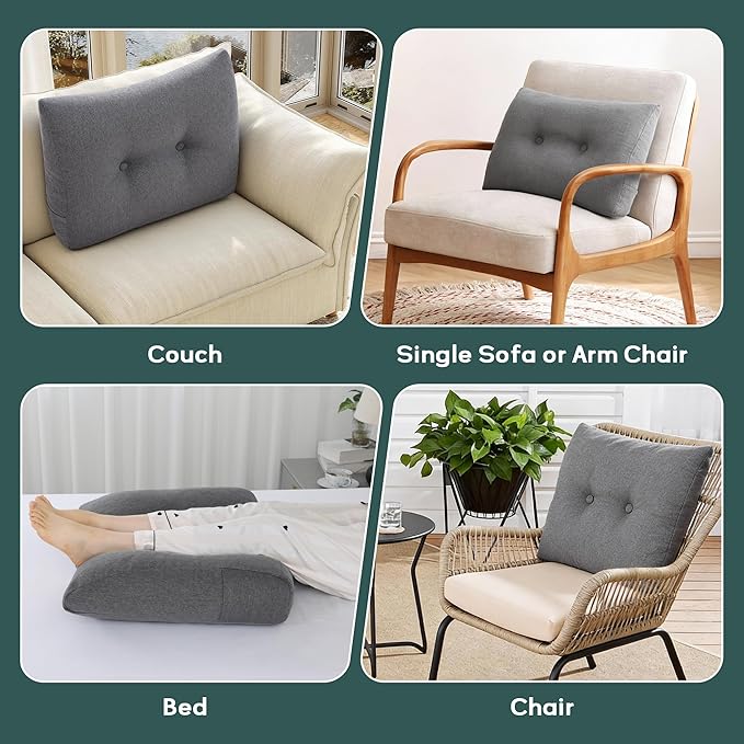 ROYALAY Back Support for Couch Sitting, Memory Foam Back Cushion for Couch, Back Rest Pillow for Sitting in Bed, Wedge Reading Pillow for Sofa