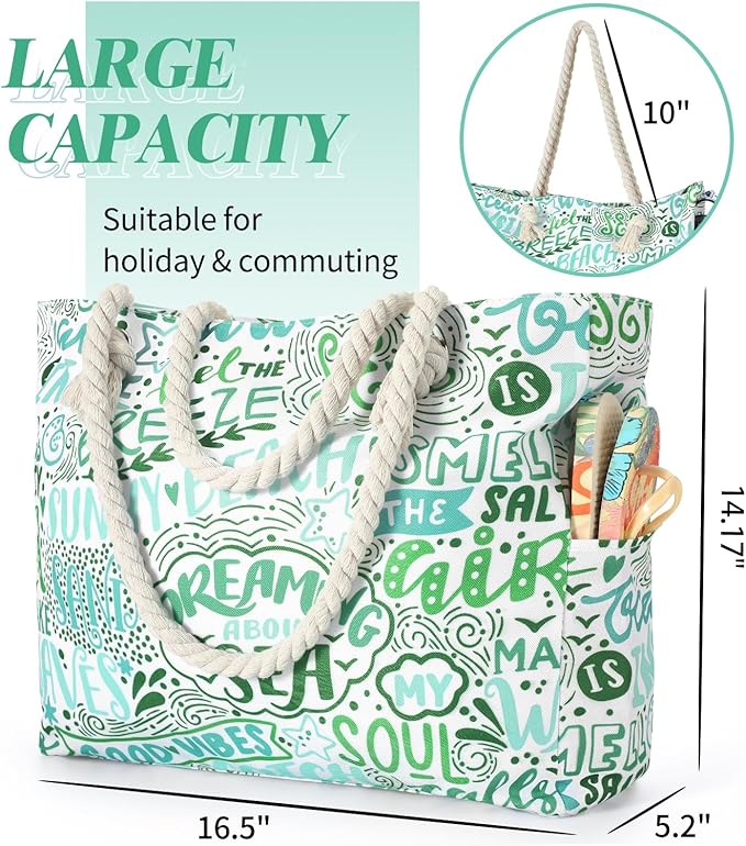 Tavaleu Beach Bags for Women - Large Beach Tote Bag, Women Sandproof Pool Bag for Pool Gym Grocery Travel