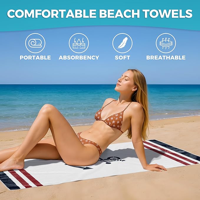 Nautical Anchor Beach Towel, Coastal Beach Nautical Oversized Bath Swim Pool Towels for Bathroom Swimming Pool Travel Camping Picnic, Boat Gifts for Boat Owners Sailors, 30x60 Inches
