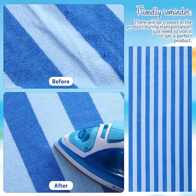 Peryiter 6 Pcs Oversized Microfiber Beach Towels 59 x 28 Inch Large Quick Dry Pool Towels Absorbent Camping Travel Blanket Set for Women Men Bath Beach (Stripe Style,28 x 59 Inch,Light and Dark Blue)