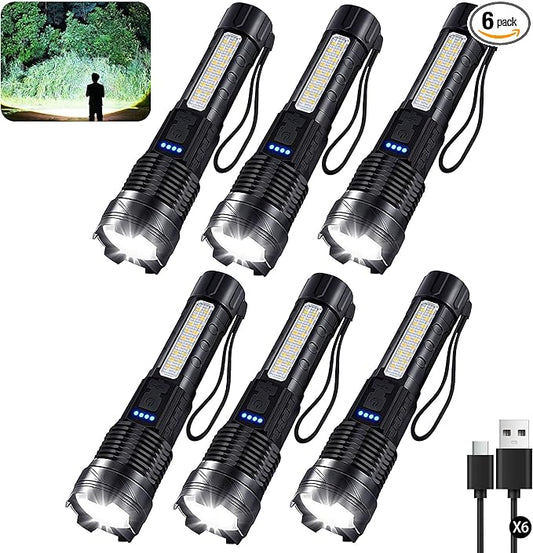 6Pack Rechargeable Flashlights, 7Mode Flashlights High Lumens, Super Bright LED Flashlight, Adjustable Tactical Flash Light, High Powered Flash Light, Handheld Flashlight for Home Emergency Camping