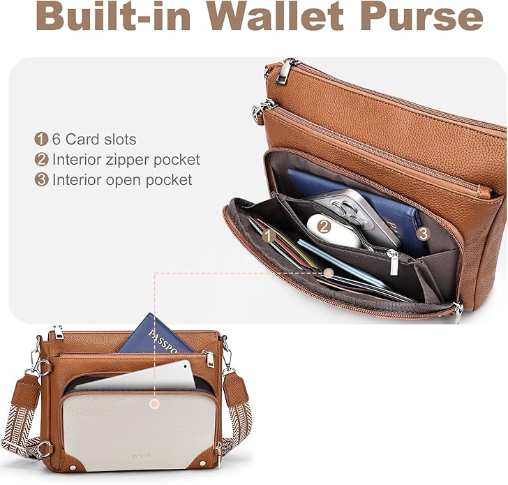 Anti-Theft Crossbody Purse for Women, Crossbody Shoulder Bag with Built-in Wallet & RFID Blocking for Travel Workout