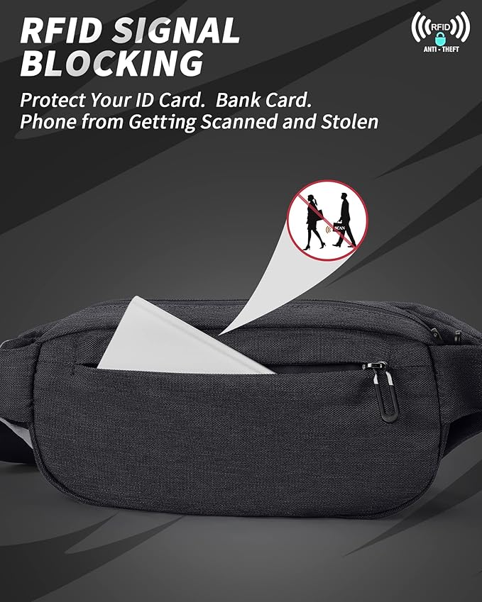 Fanny Pack for Mens Crossbody Bag, Sling Bag for Women Anti Theft Waist Packs with Adjustable Strap Casual Daypack for Running Sports Hiking Cycling Travel Walking - Black