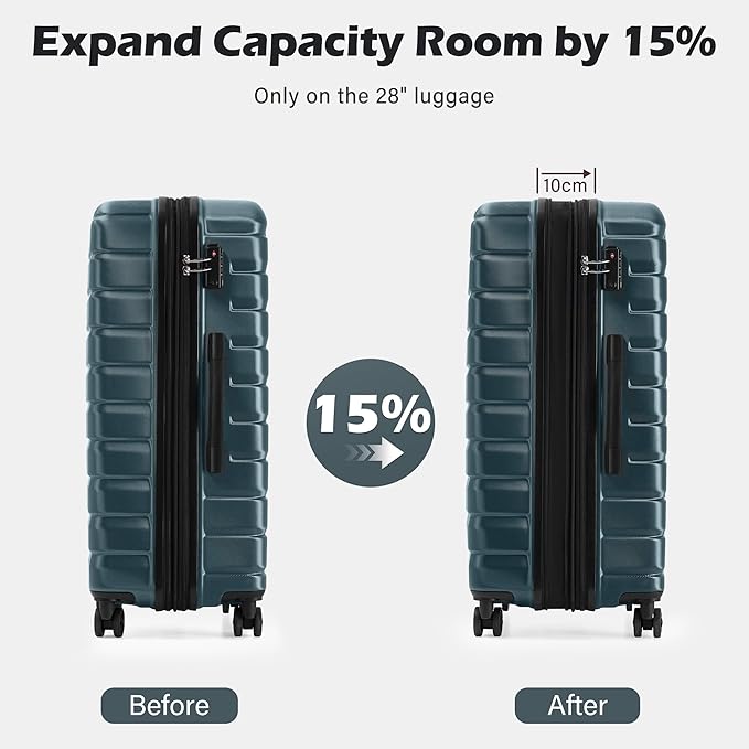 Coolife Luggage Sets, 3 Piece Hard Shell Suitcase Set with Spinner Wheels, Expandable Large Checked Luggage, Lightweight Rolling Carry On with TSA Lock Teal Blue