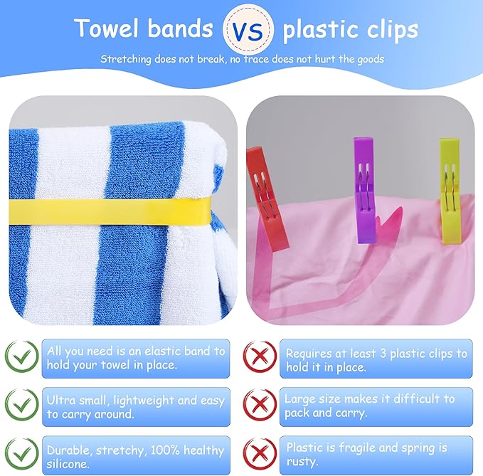 6 Pack Towel Band for Beach Pool Lounge Chair Strap Clip Carnival Cruise Ship Essentials 2025 Packing List Royal Caribbean Card Lanyard Cup Luggage Tag Holder Women Vacation Must Haves Summer Travel