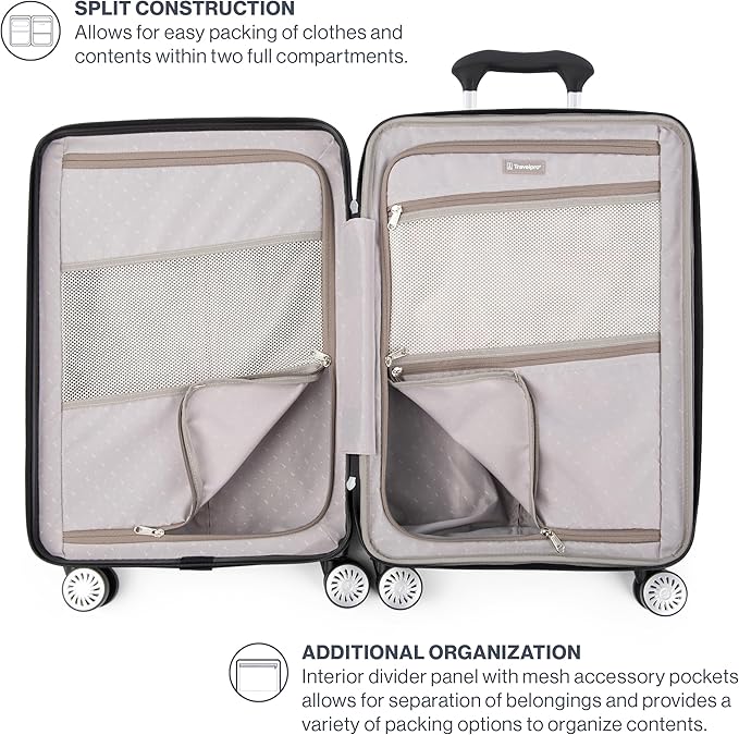 Travelpro Pathways 3 Hardside Expandable Luggage, 8 Spinner Wheels, Lightweight Hard Shell Suitcase, Checked Large 28 Inch, Black Knight