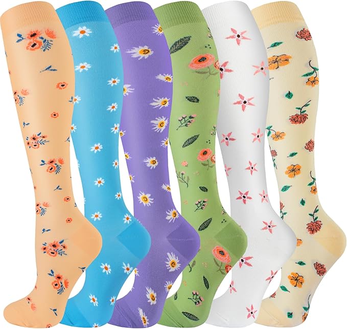 bropite Flora Compression Socks for Women & Men-Knee high 6 Pairs 20-30mmhg Support Running Nurse Travel