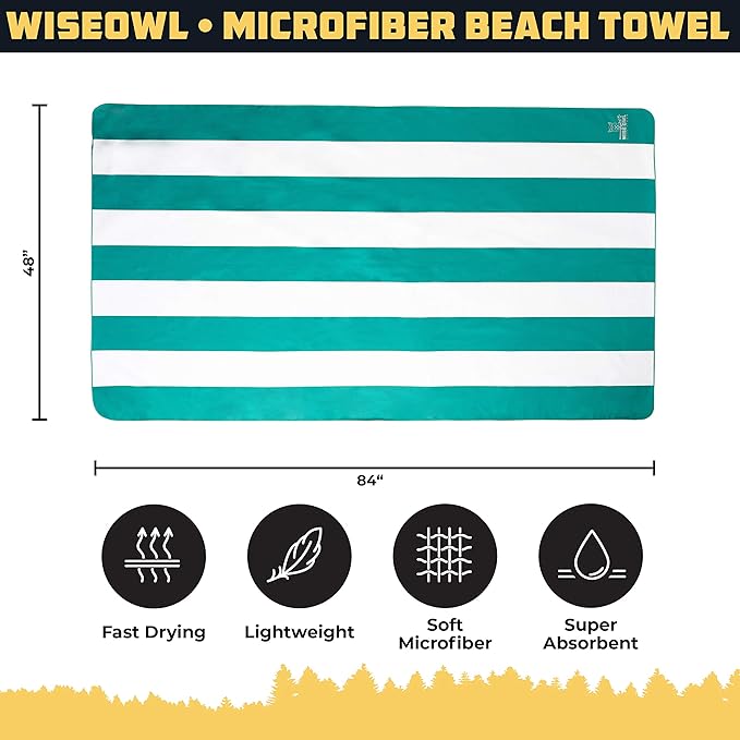 Wise Owl Outfitters Microfiber Beach Towel (7x4 ft) – Extra Large, Quick Dry, Lightweight and Sand Free for Adults at The Beach, Pool, Gym, Yoga, or for Travel and Outdoor Use