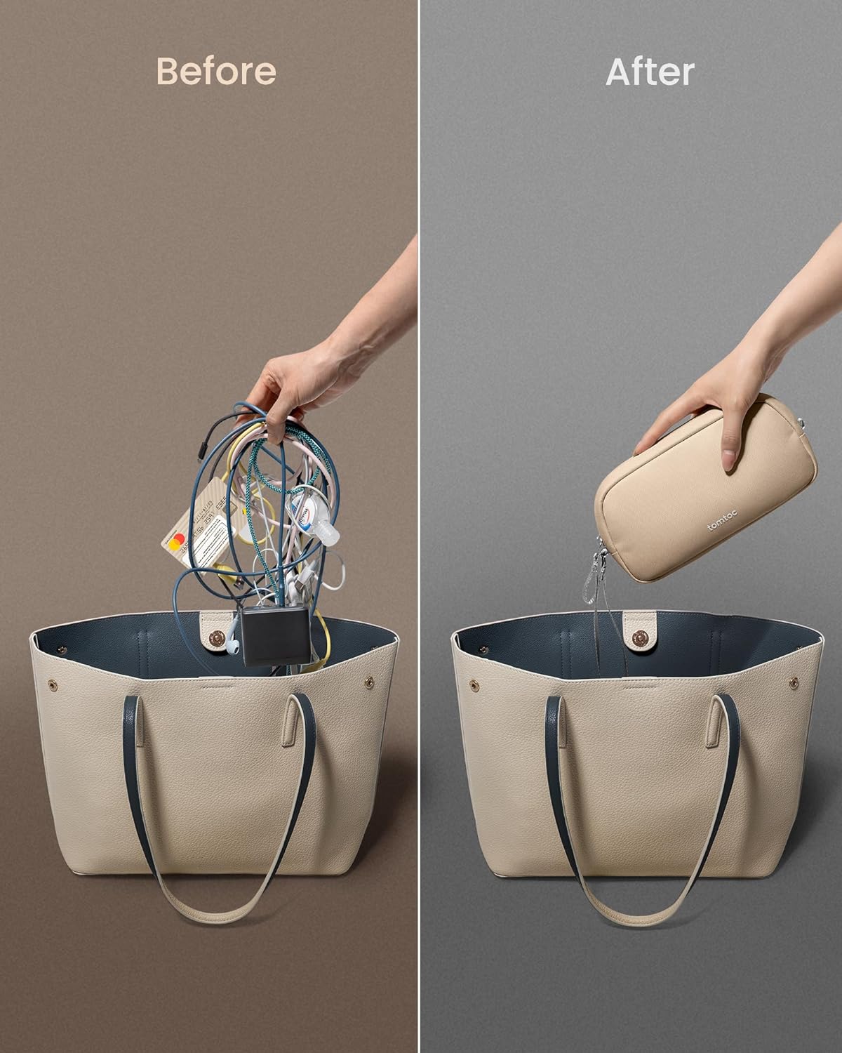 tomtoc Electronics Organizer Travel Case, Water Resistant Travel Bag Cable Organizer for Essentials, Tech Pouch Accessories Carry Storage for Cord, Phone, Cables, Airpods, USB Flash Drive, Daily Items