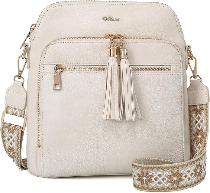 Women's Leather Crossbody Bags Anti Theft Purses RFID Blocking Handbags Trendy Travel Adjustable Strap Tassel