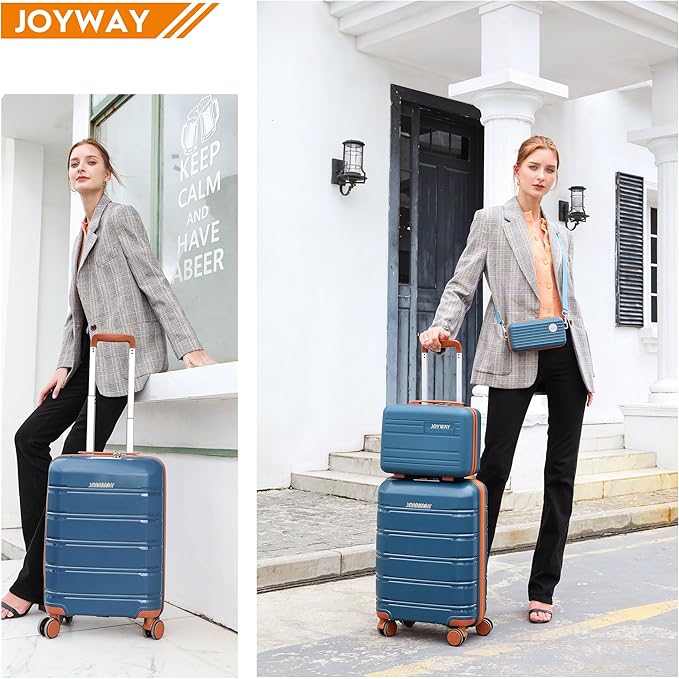 Joyway 20 Inch Carry On Luggage with TSA Lock, Durable Hardshell Suitcase for Travel, Unisex Checked Set for Men and Women Dark Blue