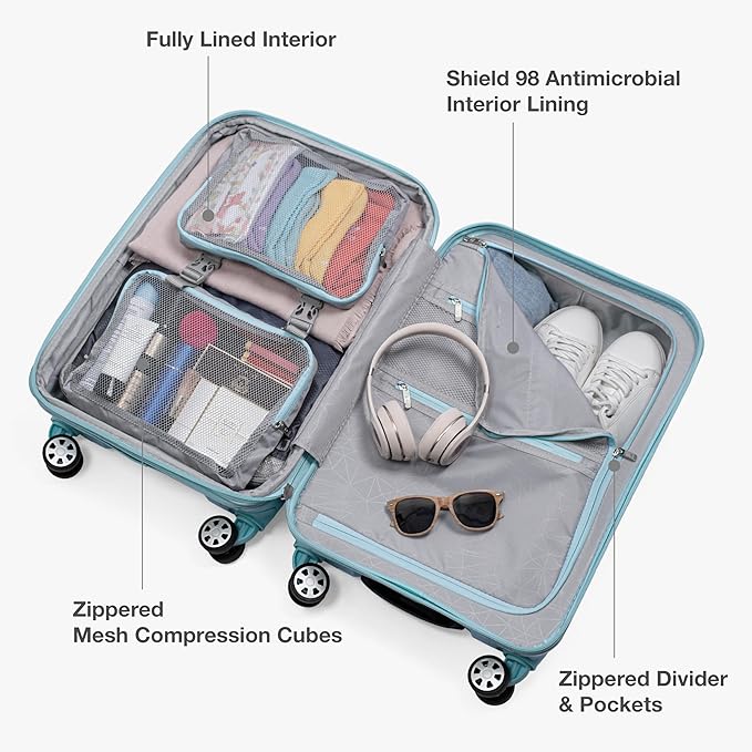 Traveler's Choice Pagosa Hardshell Expandable Luggage with Spinner Wheels, Baby Blue, 3-Piece Set (22/26/30)