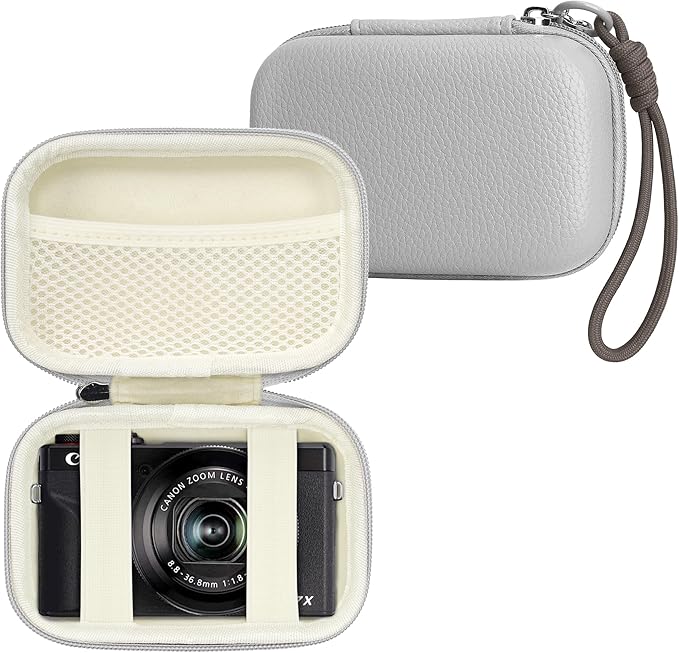 Digital Camera Case Compatible with Canon Powershot G7X Mark II & III/ SX740/ Sony ZV-1/ RX100 VII, Compact Travel Point & Shoot 4K Vlog Cameras Storage Holder with Lanyard (Grey)