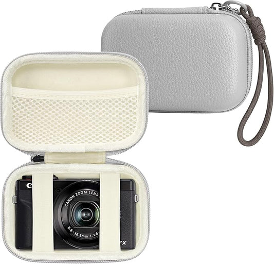 Digital Camera Case Compatible with Canon Powershot G7X Mark II & III/ SX740/ Sony ZV-1/ RX100 VII, Compact Travel Point & Shoot 4K Vlog Cameras Storage Holder with Lanyard (Grey)