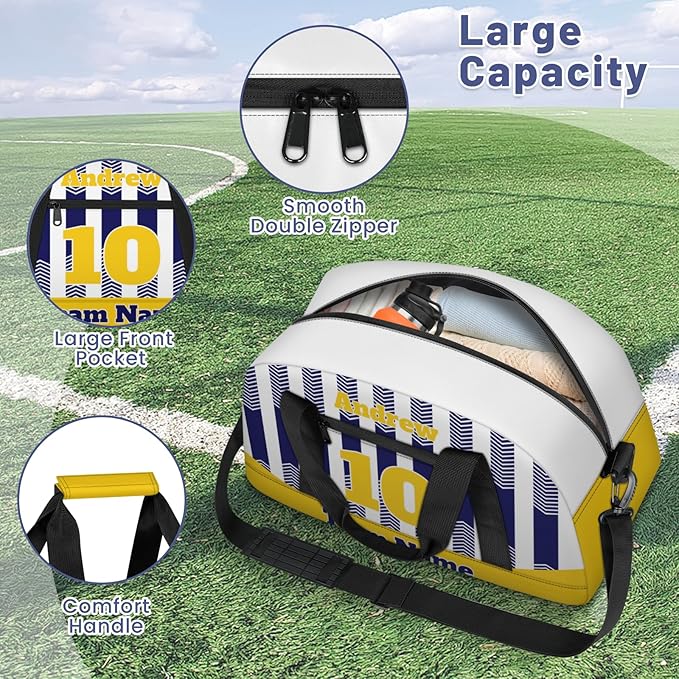 Basketball Soccer Gifts for Boys Girls - Custom Sports Duffle Bag, Personalized Name & Team Bag, Water-Resistant Gym Bag for Basketball, Soccer, Volleyball | Y-Navy Dark Yellow
