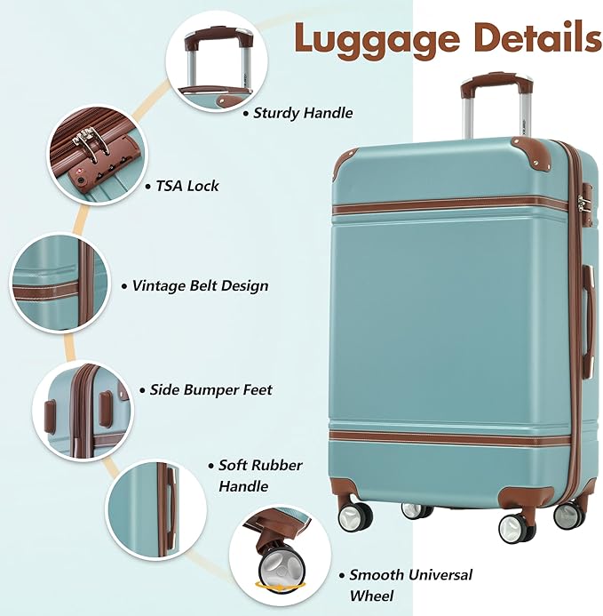Merax 28 Inch Checked Luggage, Expandable Suitcase with Spinner Wheels, Hard Shell Vintage Luggage Set with TSA Lock(Green)