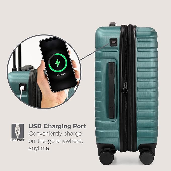 U.S. Traveler Boren Expandable Hardside Rugged Travel Luggage with 8 Spinner Wheels, Teal, 2-Piece Set