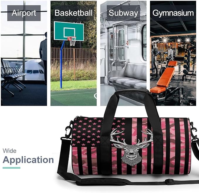 Weekender Carry on Beach Yoga Overnight Luggage Bag Pink Camouflage American Flag Hunting Camo Deer Gym Sports Duffle Bag Dance Gymnastics Bags