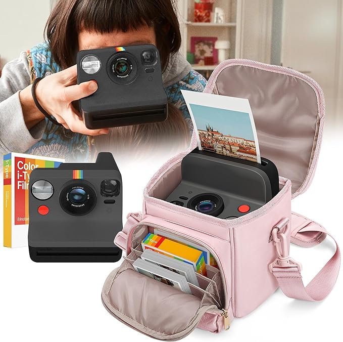 Camera Sling Bag Compatible with Polaroid Now 2nd/3rd Instant Camera, Crossbody Bag with Adjustable Strap, Pink