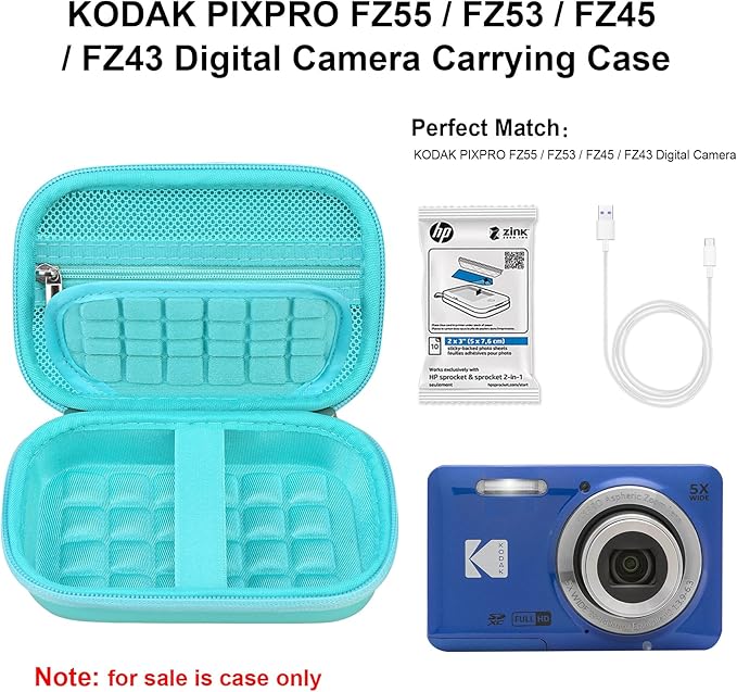 Elonbo Camera Carrying Case for KODAK PIXPRO FZ55 / FZ53 / FZ45 / FZ43 16MP Digital Camera, Vlogging Camera Storage Holder Travel Bag, Mesh Bag Fits Batteries, Cable, Memory Card, Card Reader, Green