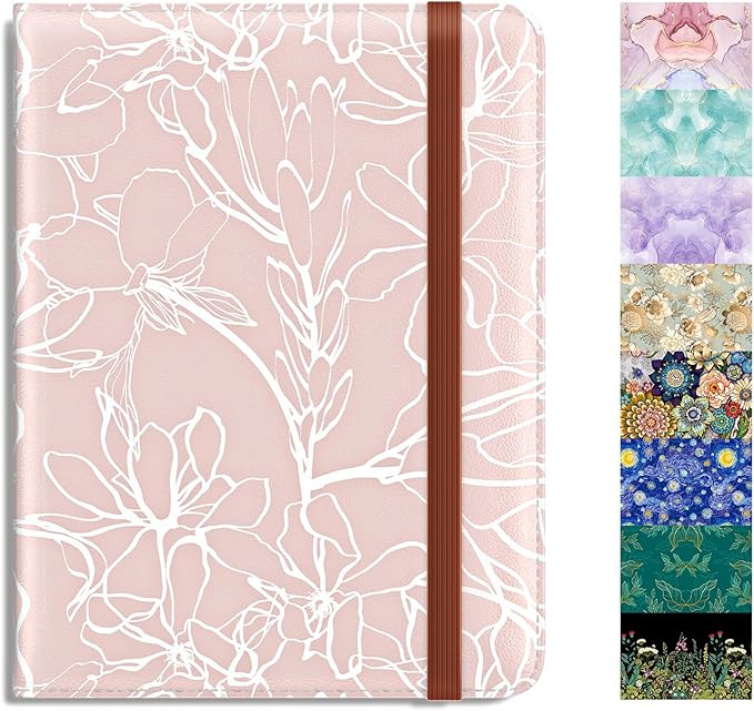 Rimilak Passport Holder, RFID Blocking Passport Cover Wallet Travel Essentials, Leather Travel Documents Organizer Protector for Women and Men, White Leaves