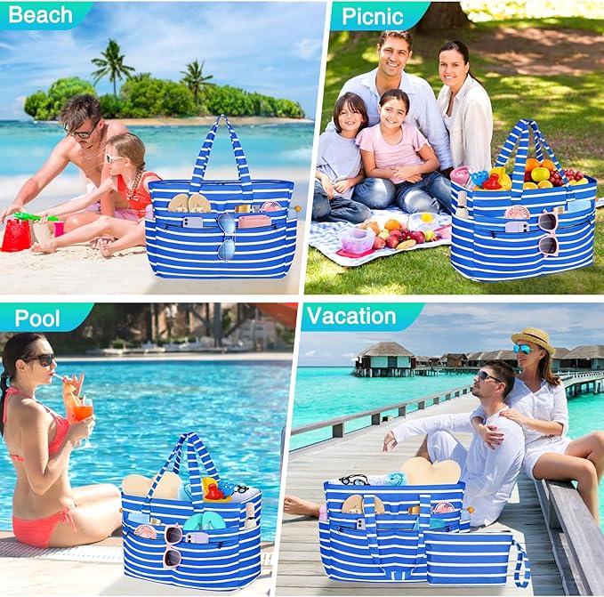 HUANLANG Extra Large Beach Bag Waterproof Beach Totes Bags for Women Men,Pool Bag with Zipper Wet Pocket
