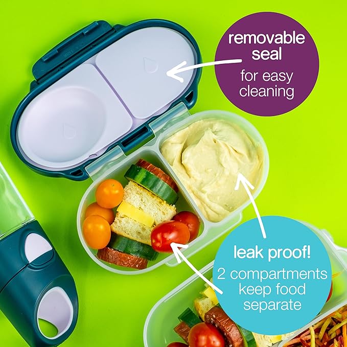b.box Snack Box - Leakproof Mini Bento Box for Kids & Toddlers, 2 Compartment Snack Containers for Kids, Lunch Containers, Dishwasher Safe, BPA Free, PFAS Free, Ages 4m+, 1 3/4 Cup - Lemon Sherbet