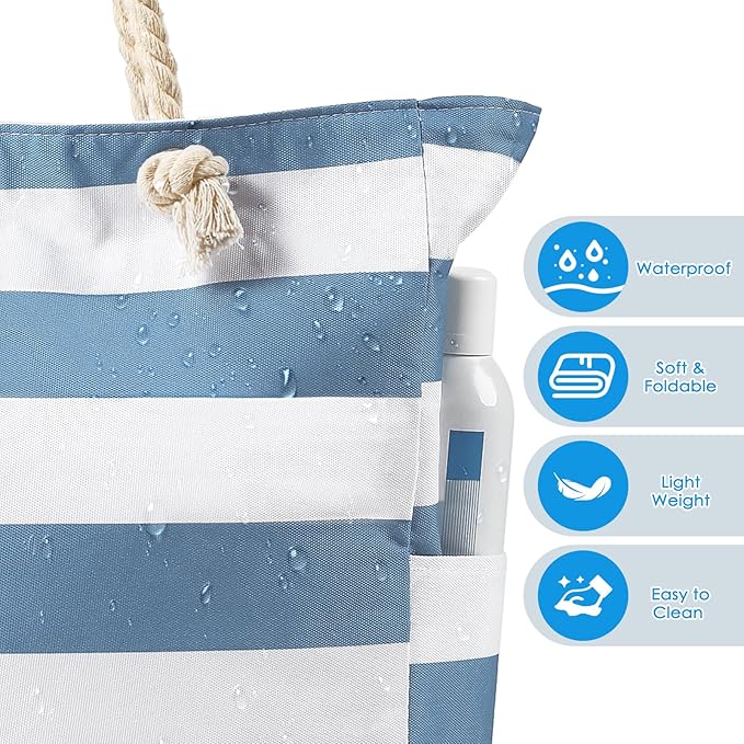 Pleneal Beach Bags For Women - Large Beach Bags with Zipper Waterproof Sandproof Swim Pool Beach Bag