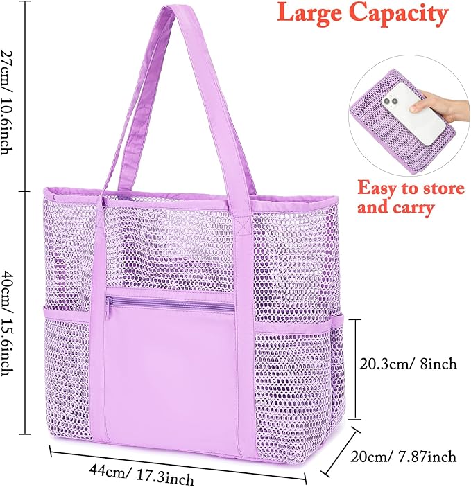 Fammart Mesh Beach Bag for Women, Casual Hobo Bags Large Beach Tote for Pool Travel Cruise Vacation Essentials