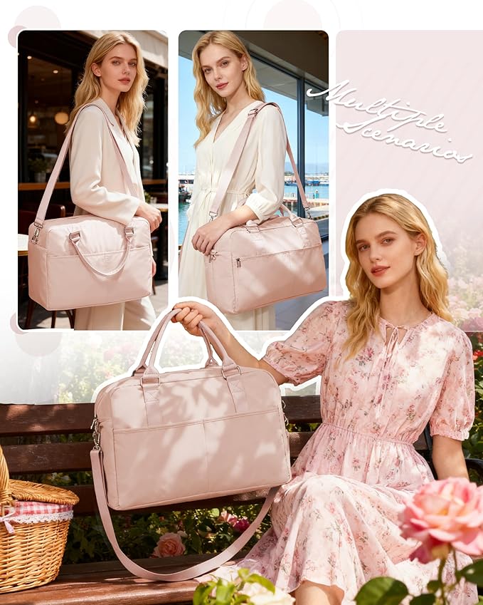 Gym Bag for Women,Travel Duffle Bag for Travel with Wet Pocket Weekender Overnight Carry On Tote Bag Luggage Bag with Trolley Sleeve Personal Item Travel Bag Hospital Diaper Bag Pink